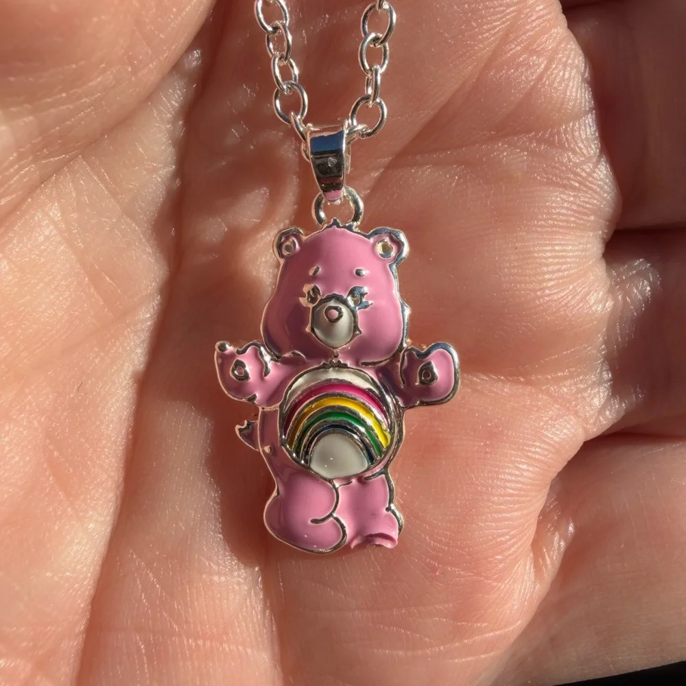 Care Bears Pink “Cheer Bear” Rainbow Charm Necklace